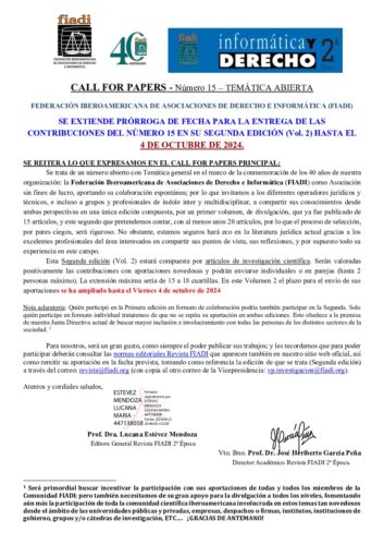 Prórroga: CALL FOR PAPERS – Número 15 – TEMÁTICA ABIERTA