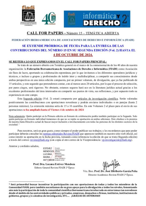 Prórroga: CALL FOR PAPERS – Número 15 – TEMÁTICA ABIERTA